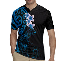 New Zealand Tuatara Plumeria Rugby Jersey Maori Blue Koru Tribal Tattoo LT01 - Polynesian Pride