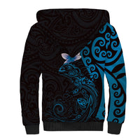 New Zealand Tuatara Plumeria Sherpa Hoodie Maori Blue Koru Tribal Tattoo LT01 - Polynesian Pride