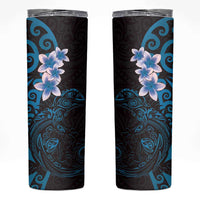New Zealand Tuatara Plumeria Skinny Tumbler Maori Blue Koru Tribal Tattoo LT01 Blue - Polynesian Pride