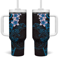 New Zealand Tuatara Plumeria Tumbler With Handle Maori Blue Koru Tribal Tattoo LT01 One Size: 40 oz Blue - Polynesian Pride