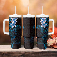 New Zealand Tuatara Plumeria Tumbler With Handle Maori Blue Koru Tribal Tattoo LT01 - Polynesian Pride