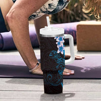 New Zealand Tuatara Plumeria Tumbler With Handle Maori Blue Koru Tribal Tattoo LT01 - Polynesian Pride