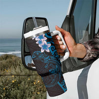New Zealand Tuatara Plumeria Tumbler With Handle Maori Blue Koru Tribal Tattoo LT01 - Polynesian Pride