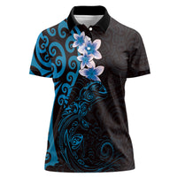 New Zealand Tuatara Plumeria Women Polo Shirt Maori Blue Koru Tribal Tattoo LT01 Female Blue - Polynesian Pride