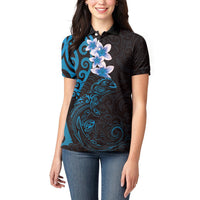 New Zealand Tuatara Plumeria Women Polo Shirt Maori Blue Koru Tribal Tattoo LT01 - Polynesian Pride