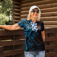 New Zealand Tuatara Plumeria Women Polo Shirt Maori Blue Koru Tribal Tattoo LT01 - Polynesian Pride