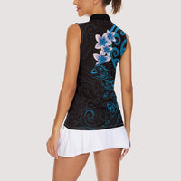 New Zealand Tuatara Plumeria Women Sleeveless Polo Shirt Maori Blue Koru Tribal Tattoo LT01 - Polynesian Pride