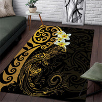 New Zealand Tuatara Plumeria Area Rug Maori Gold Koru Tribal Tattoo LT01 Gold - Polynesian Pride