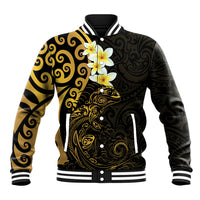 New Zealand Tuatara Plumeria Baseball Jacket Maori Gold Koru Tribal Tattoo LT01 Unisex Gold - Polynesian Pride