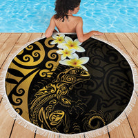 New Zealand Tuatara Plumeria Beach Blanket Maori Gold Koru Tribal Tattoo LT01 - Polynesian Pride