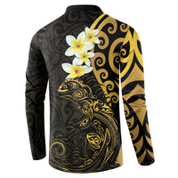 New Zealand Tuatara Plumeria Button Sweatshirt Maori Gold Koru Tribal Tattoo LT01 - Polynesian Pride