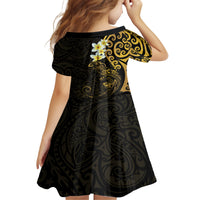 New Zealand Tuatara Plumeria Family Matching Off The Shoulder Long Sleeve Dress and Hawaiian Shirt Maori Gold Koru Tribal Tattoo LT01 - Polynesian Pride