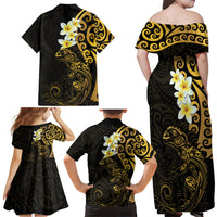 New Zealand Tuatara Plumeria Family Matching Off Shoulder Maxi Dress and Hawaiian Shirt Maori Gold Koru Tribal Tattoo LT01 - Polynesian Pride
