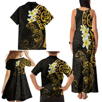 New Zealand Tuatara Plumeria Family Matching Tank Maxi Dress and Hawaiian Shirt Maori Gold Koru Tribal Tattoo LT01 - Polynesian Pride