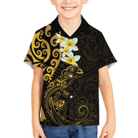 New Zealand Tuatara Plumeria Kid Hawaiian Shirt Maori Gold Koru Tribal Tattoo LT01 Kid Gold - Polynesian Pride