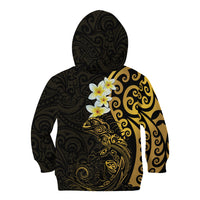 New Zealand Tuatara Plumeria Kid Hoodie Maori Gold Koru Tribal Tattoo LT01 - Polynesian Pride
