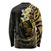 New Zealand Tuatara Plumeria Long Sleeve Shirt Maori Gold Koru Tribal Tattoo LT01 - Polynesian Pride