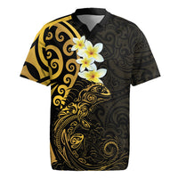 New Zealand Tuatara Plumeria Rugby Jersey Maori Gold Koru Tribal Tattoo LT01 Gold - Polynesian Pride