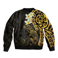 New Zealand Tuatara Plumeria Sleeve Zip Bomber Jacket Maori Gold Koru Tribal Tattoo LT01 - Polynesian Pride