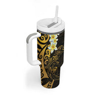 New Zealand Tuatara Plumeria Tumbler With Handle Maori Gold Koru Tribal Tattoo LT01 - Polynesian Pride