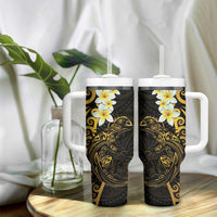 New Zealand Tuatara Plumeria Tumbler With Handle Maori Gold Koru Tribal Tattoo LT01 - Polynesian Pride