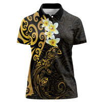 New Zealand Tuatara Plumeria Women Polo Shirt Maori Gold Koru Tribal Tattoo LT01 Female Gold - Polynesian Pride