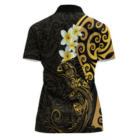 New Zealand Tuatara Plumeria Women Polo Shirt Maori Gold Koru Tribal Tattoo LT01 - Polynesian Pride