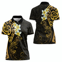 New Zealand Tuatara Plumeria Women Polo Shirt Maori Gold Koru Tribal Tattoo LT01 - Polynesian Pride