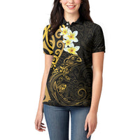 New Zealand Tuatara Plumeria Women Polo Shirt Maori Gold Koru Tribal Tattoo LT01 - Polynesian Pride