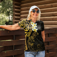 New Zealand Tuatara Plumeria Women Polo Shirt Maori Gold Koru Tribal Tattoo LT01 - Polynesian Pride