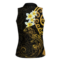 New Zealand Tuatara Plumeria Women Sleeveless Polo Shirt Maori Gold Koru Tribal Tattoo LT01 - Polynesian Pride