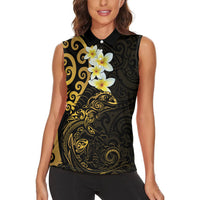New Zealand Tuatara Plumeria Women Sleeveless Polo Shirt Maori Gold Koru Tribal Tattoo LT01 - Polynesian Pride