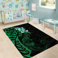 New Zealand Tuatara Plumeria Area Rug Maori Green Koru Tribal Tattoo LT01 - Polynesian Pride