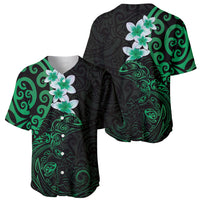 New Zealand Tuatara Plumeria Baseball Jersey Maori Green Koru Tribal Tattoo LT01 - Polynesian Pride