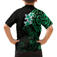 New Zealand Tuatara Plumeria Family Matching Puletasi and Hawaiian Shirt Maori Green Koru Tribal Tattoo LT01 - Polynesian Pride
