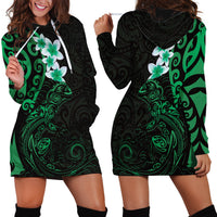 New Zealand Tuatara Plumeria Hoodie Dress Maori Green Koru Tribal Tattoo LT01 - Polynesian Pride
