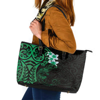 New Zealand Tuatara Plumeria Leather Tote Bag Maori Green Koru Tribal Tattoo LT01 Green - Polynesian Pride