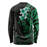 New Zealand Tuatara Plumeria Long Sleeve Shirt Maori Green Koru Tribal Tattoo LT01 - Polynesian Pride