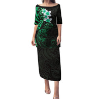 New Zealand Tuatara Plumeria Puletasi Maori Green Koru Tribal Tattoo LT01 Long Dress Green - Polynesian Pride