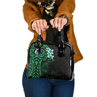 New Zealand Tuatara Plumeria Shoulder Handbag Maori Green Koru Tribal Tattoo LT01 One Size Green - Polynesian Pride