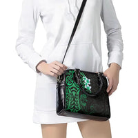 New Zealand Tuatara Plumeria Shoulder Handbag Maori Green Koru Tribal Tattoo LT01 - Polynesian Pride