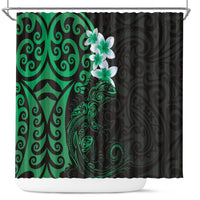 New Zealand Tuatara Plumeria Shower Curtain Maori Green Koru Tribal Tattoo LT01 Green - Polynesian Pride