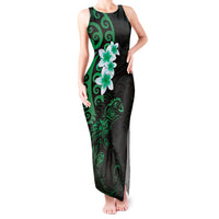 New Zealand Tuatara Plumeria Tank Maxi Dress Maori Green Koru Tribal Tattoo LT01 Women Green - Polynesian Pride