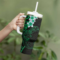 New Zealand Tuatara Plumeria Tumbler With Handle Maori Green Koru Tribal Tattoo LT01 - Polynesian Pride