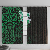 New Zealand Tuatara Plumeria Window Curtain Maori Green Koru Tribal Tattoo LT01 With Hooks Green - Polynesian Pride