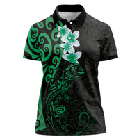 New Zealand Tuatara Plumeria Women Polo Shirt Maori Green Koru Tribal Tattoo LT01 Female Green - Polynesian Pride