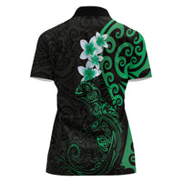 New Zealand Tuatara Plumeria Women Polo Shirt Maori Green Koru Tribal Tattoo LT01 - Polynesian Pride