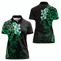 New Zealand Tuatara Plumeria Women Polo Shirt Maori Green Koru Tribal Tattoo LT01 - Polynesian Pride