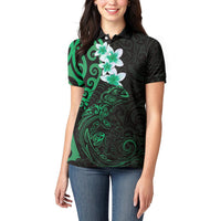 New Zealand Tuatara Plumeria Women Polo Shirt Maori Green Koru Tribal Tattoo LT01 - Polynesian Pride