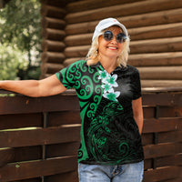 New Zealand Tuatara Plumeria Women Polo Shirt Maori Green Koru Tribal Tattoo LT01 - Polynesian Pride